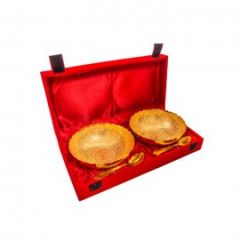 Gold Plated Brass Middle Peacock Carving Bowl Set 4 Pcs