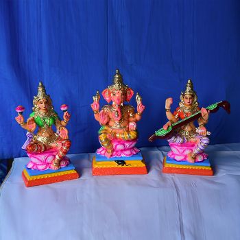 Lord Ganesha with Godesses Lakshmi and Saraswathi - Small