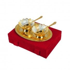 silver And Gold Plated Brass Bowl Set 5 Pcs